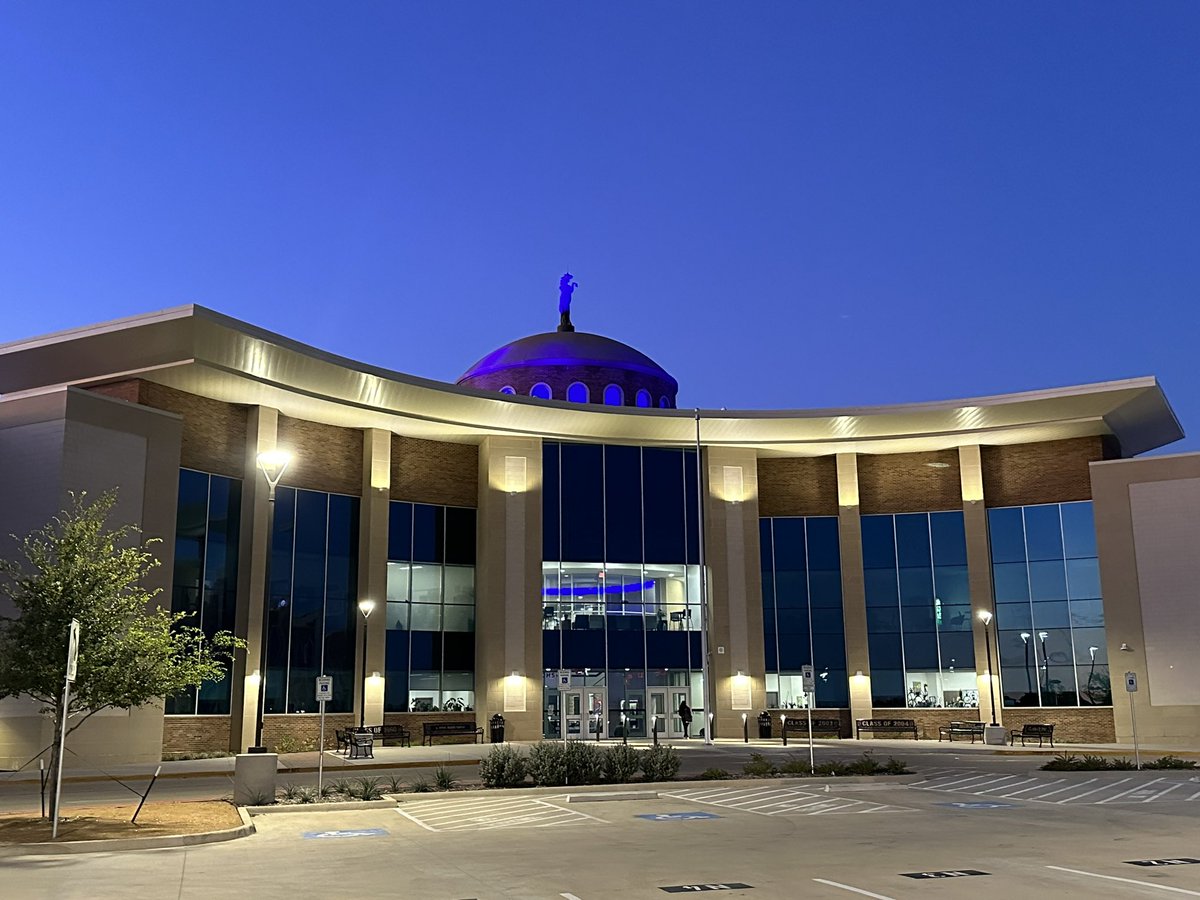 Denton Broncos extend heartfelt congratulations to the <a href="/Rangers/">Texas Rangers</a> for clinching the World Series championship! Our dome shines bright in Ranger’s blue to celebrate this incredible victory. #WorldSeriesChamps #TexasRangers #WentAndTookIt