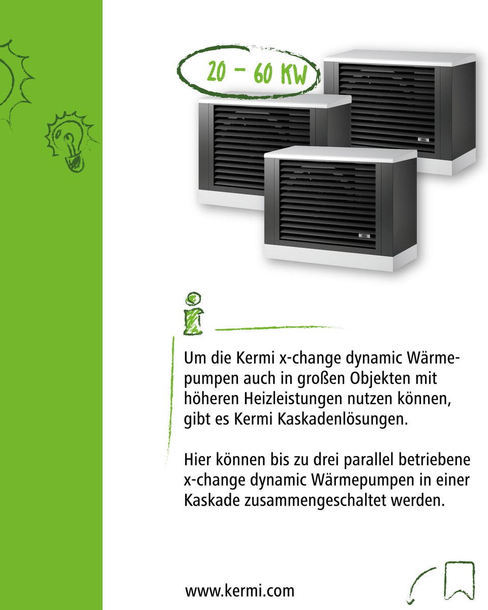 Ein unschlagbares Team für große Leistung: Wärmepumpen-Kaskaden✅
Bis zu drei unserer Wärmepumpen können in einer Kaskade zusammengeschaltet werden. So können auch große Objekte mit höheren Heizleistungen (20-60 kW) bedient werden. 
Kermi Wärmepumpen: is.gd/fZviYR
