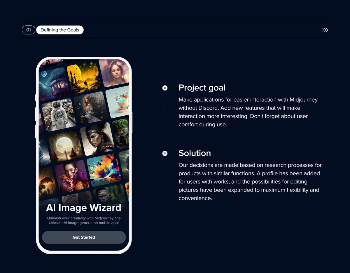 W3Forge's tweet photo. Quick access to your favourite generative AI 🤖🎨

Midjourney is a great tool for generating images, that allows any user to feel like an artist using only a Discord chat bot. 

And while Discord is a great app for quick communication and gaming parties, it can be tricky to use for making precise prompts and edits using only chat commands consisting of hard technical details. 

This limits the creative potential and makes users to look for guides and explanations on how to perfect their image. 

After making a small research and speaking with a group of regular users, we decided to make the access to Midjourney even faster and more comfortable by carefully combining the features available in Discord and Midjourney's website. 

The Midjourney app provides quick access to generating and editing AI generated images without the need to open Discord, and added features like selective editing and extension, allowing more precision in working with AI. 

User's profile and the library, containing all works ever created by the AI, have been carefully integrated from the website, allowing users to quickly switch between searching for an inspiration and creating their own works. 

The app also makes Midjourney much more accessible for new users, simplifying interaction with prompts and Discord commands, that can be overwhelming for newcomers.

Through these stages, we've managed to create an app, combining Discord and website features, adding more tools for precise prompting and editing for making a more accessible yet functional way to use Midjourney.

If this project brings you inspiration, you can view the full case description in our Behance: https://t.co/sjfWJzdUcd

Follow us for more showcases and you need a carefully crafted app for achieving your unique set of goals, contact us at info@w3-forge.com

W3F out 📡