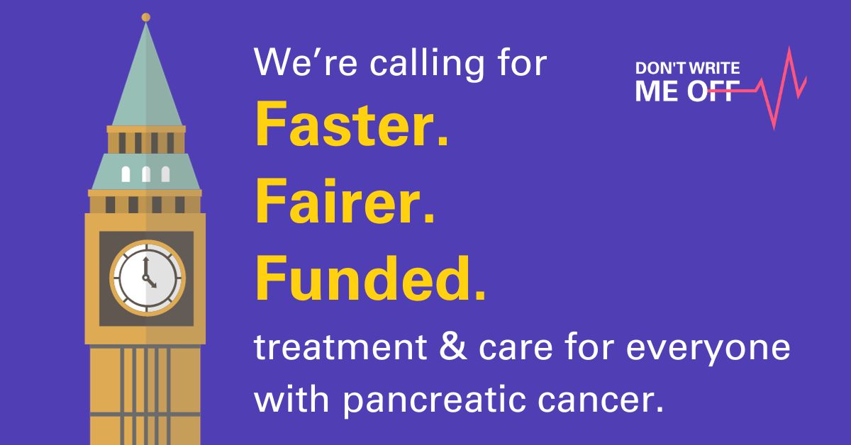 PancreaticCanUK's tweet photo. Pancreatic cancer is a cancer that successive governments have left behind. Survival rates in the UK are the second lowest in Europe, and among the worst in the world.

Ask your local politician to act and take this up with the Government: https://t.co/CYwQhes88N
#DontWriteMeOff https://t.co/znrmEMBckM