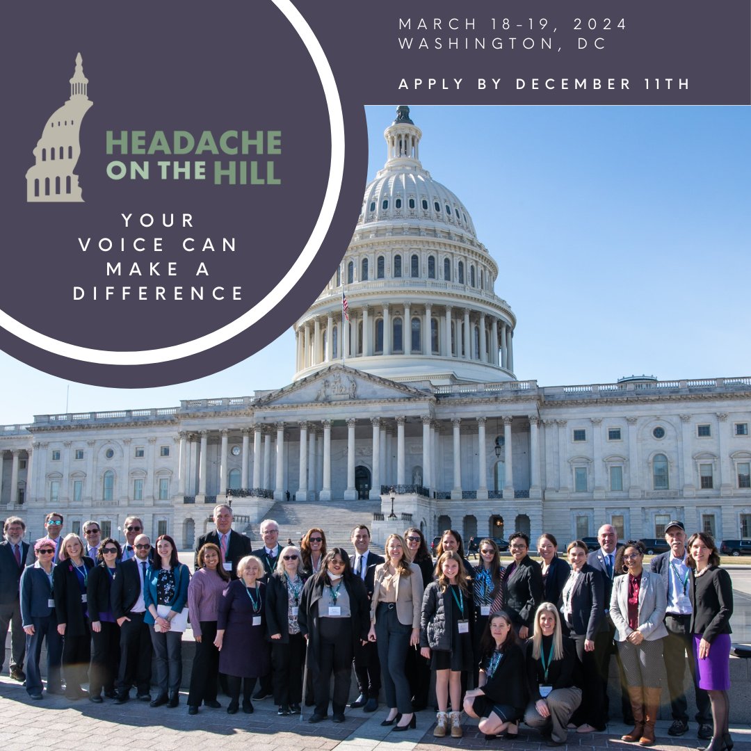 As proud Headache on the Hill alum, I’m excited to apply for the 17th Annual
#HeadacheOnTheHill on March 19th. Together we’ll advocate for equitable policies for those
impacted by #headachedisorders. Apply by Dec. 11th at qrco.de/hoh2024
#HOH2024