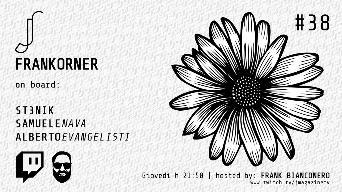 twotalkstv's tweet photo. Questa sera dalle 21:30 la prima puntata di FRANKORNER su #jmagazine!
Live ideata e condotta da @1897_frank, questa sera con lui ci saranno @AlbertoEvangel1 [@Mytwocentsblog1], @SNavaTweet e @St3NikTV!

Vi aspettiamo sul nostro canale Twitch ⬇️
https://t.co/ELTfV1zfuG