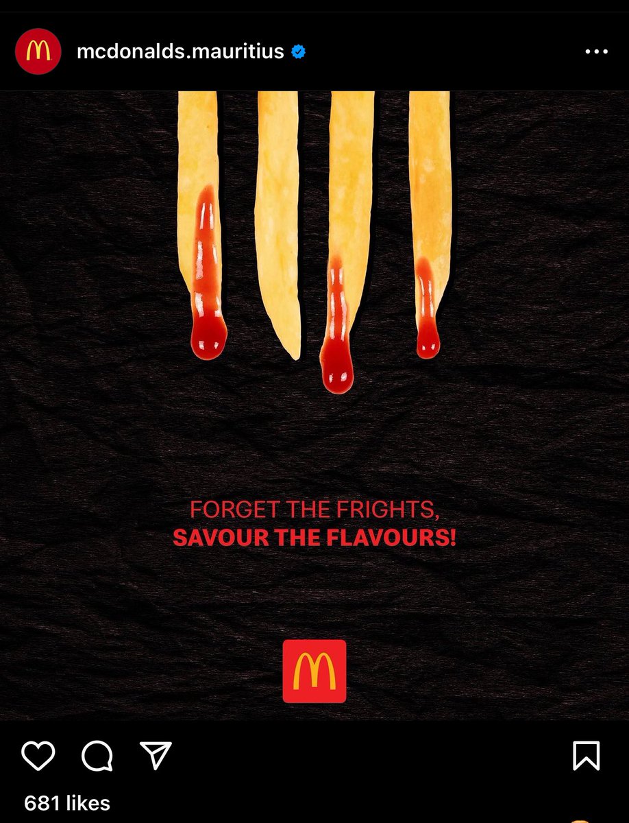 McDonalds Mauritius just posted this on instagram after everyone started to boycott them, this company advocates for genocide and human suffering.