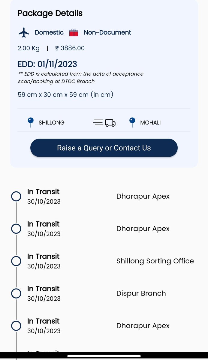shivamkumarrai3's tweet photo. Hello @DTDCIndia. I had placed an order with you guys on Friday that is 27th Oct. The Estimated date of Delivery show to me was on 1st Nov. I has chosen air cargo service and paid extra as well so that my parcel reaches on time. Why has the parcel still not delivered? https://t.co/BNreQil8js