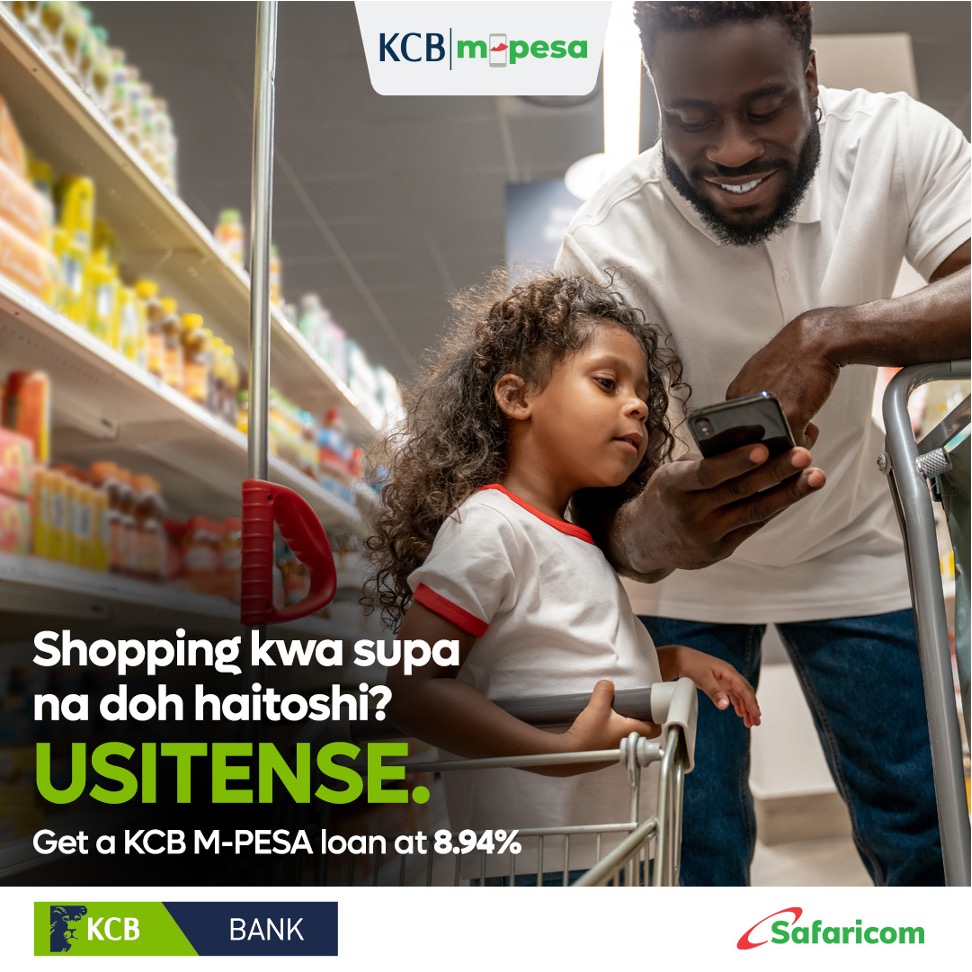 KCBInKenya's tweet photo. Uko shopping kwa supa na doh si enough? Usitense.

Borrow a 1-month KCB M-PESA loan with ease at 8.94% today. Go to your M-PESA App, select KCB M-PESA &amp; borrow today.

#KCBMPESA #Usitense https://t.co/GR88PLEuO9