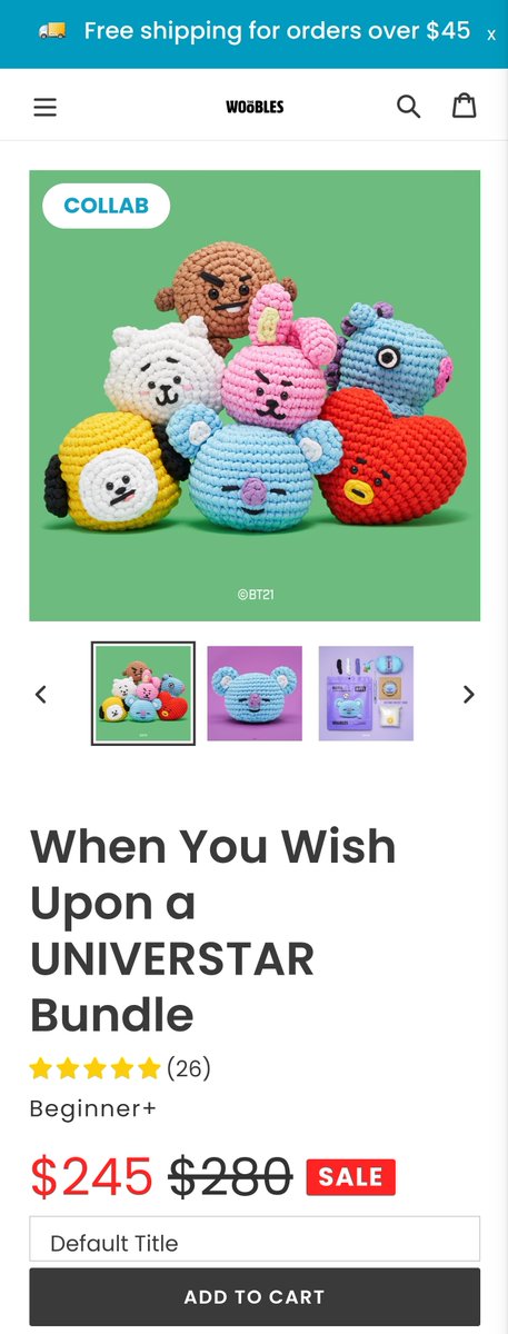 RJ From BT21 & the Woobles Collab Crochet Plushie 