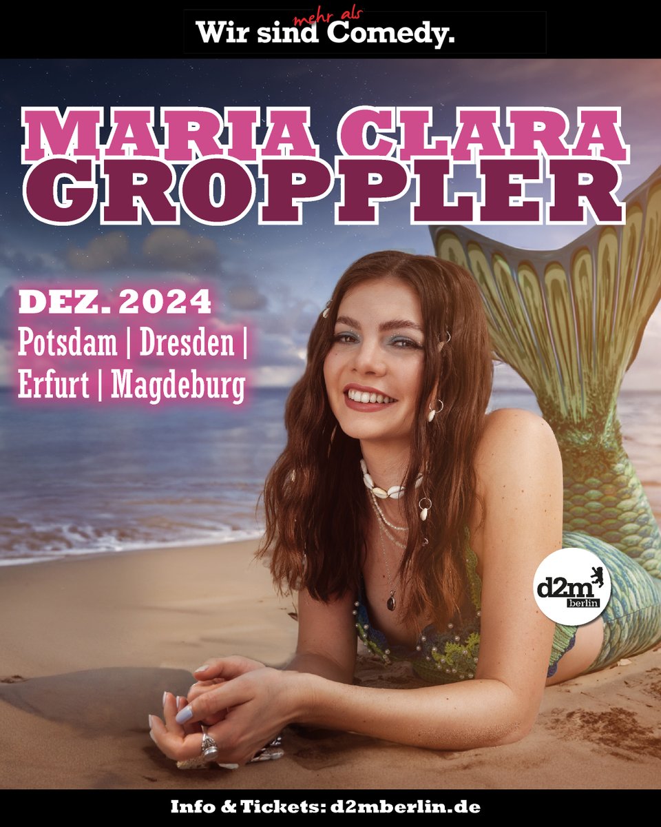 Nach dem großen Erfolg ihres ersten Live Programms „Jungfrau“ präsentiert Maria Clara Groppler stolz ihr zweites Programm: „Mehrjungfrau“. Der einzig logische Nachfolger! d2mberlin.de/veranstaltung/… #mariaclaragroppler #comedy #mehrjungfrau