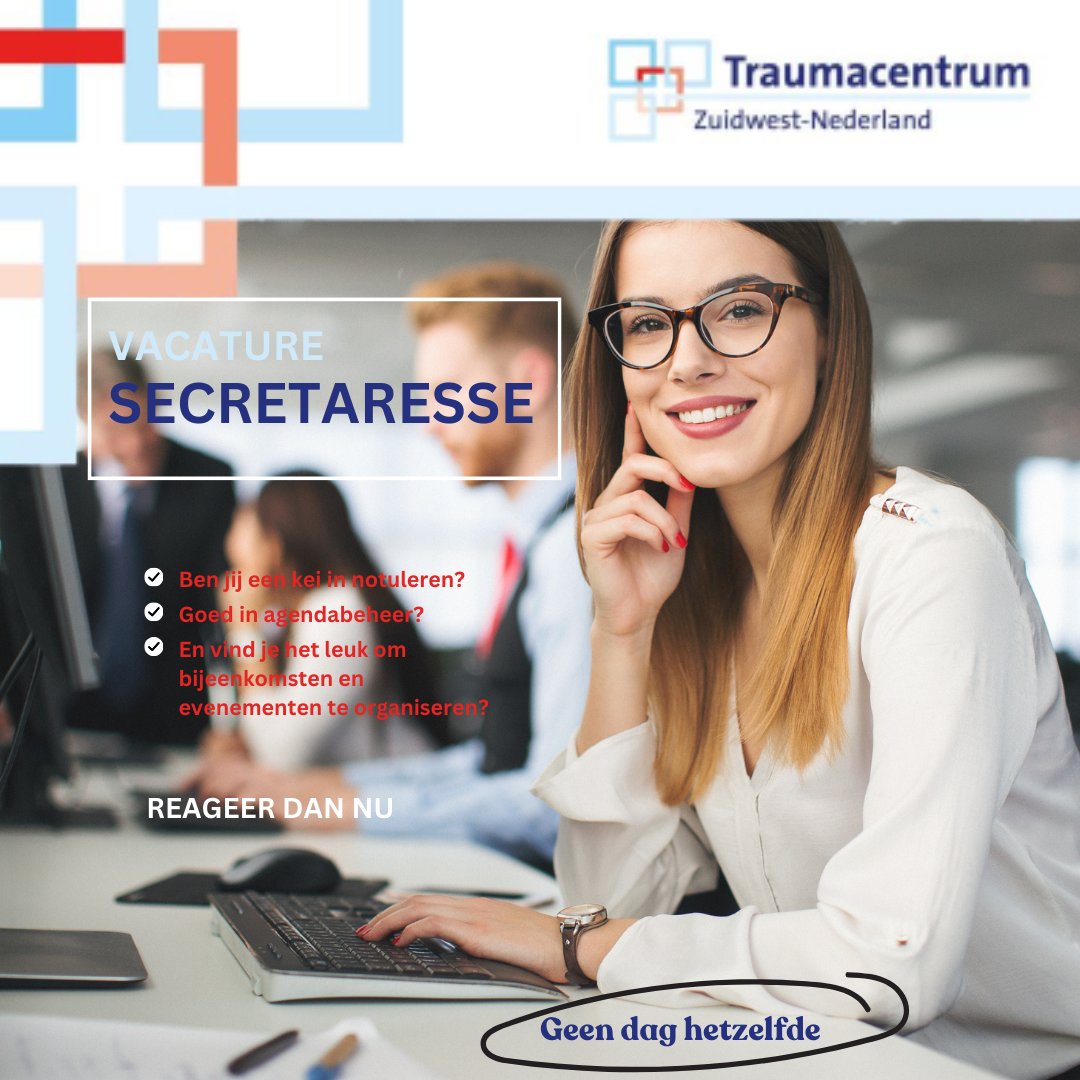 Nieuwe uitdaging nodig? Word onze fantastische secretaresse bij het Traumacentrum Zuidwest-Nederland! Klik op de link voor meer informatie: werkenbijerasmusmc.nl/vacature/94941… #vacature #Traumacentrumzwn #ROAZZWN #VacatureAlert #GeenDagHetzelfde
