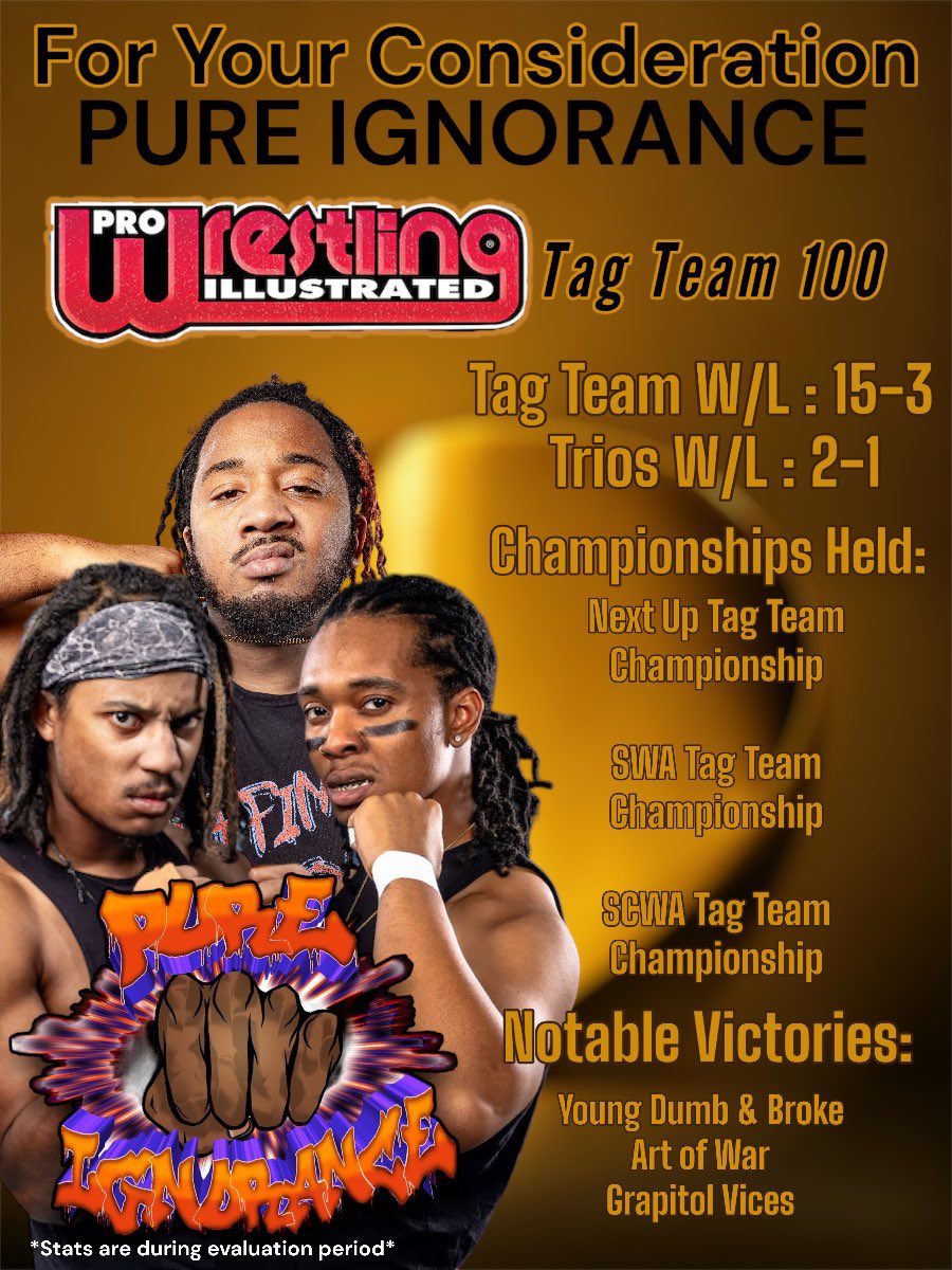 CC: @OfficialPWI 
For your Consideration
#TagTeam100 

Pure Ignorance 👊🏽
@chaz_thedon @Noahx_TheShoota @PMackaveli