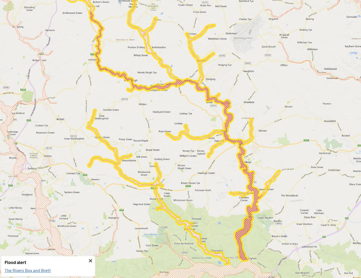 BaberghSuffolk's tweet image. ⚠️A flood warning has been issued by the @EnvAgency for the #RiverBrett from #Lavenham to #Higham - which passes through #Hadleigh and villages in Babergh

Stay prepared and up to date: check-for-flooding.service.gov.uk/target-area/05…

ℹ️ Find #StormCiarán resources: babergh.gov.uk/w/storm-babet-…