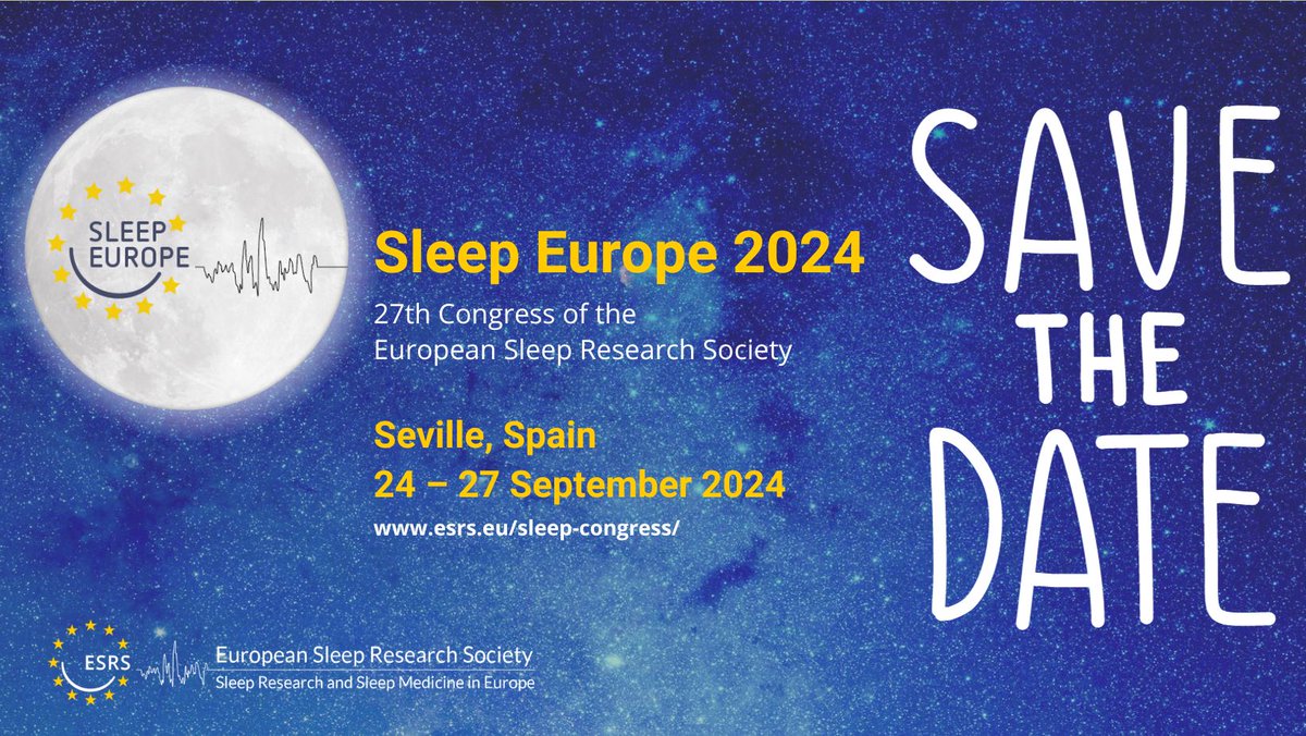 📢 Save the Date! 🗓️
Get ready for the 27th Conference of the European Sleep Research Society – #SleepEurope2024! 🌙✨
Stay tuned to our social pages and website for registration and abstract submission details, opening early 2024. Don't miss it! 🔜esrs.eu/sleep-congress/