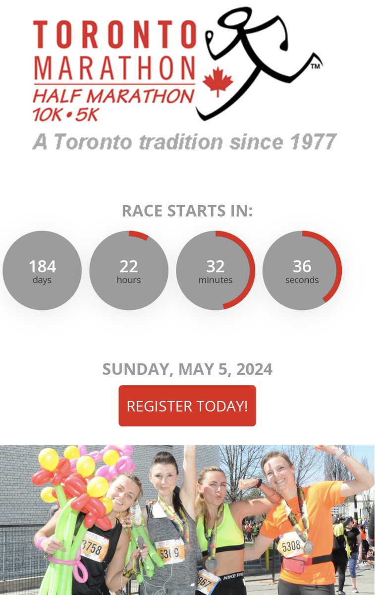 torontomarathon's tweet photo. 184 Days♥️
#TorontoMarathon2024 #TheTorontoMarathon2024 #TOMarathonMay2024 #RunTOMay2024
#Run416 #Run416May24
#DownhillScenicFast
#TheTOMarathon #YourTOMarathonsince1977
#10krunner
Registration is open: Please click here to register. 👇
https://t.co/eLlHo8wosy https://t.co/ApRVAChFw4