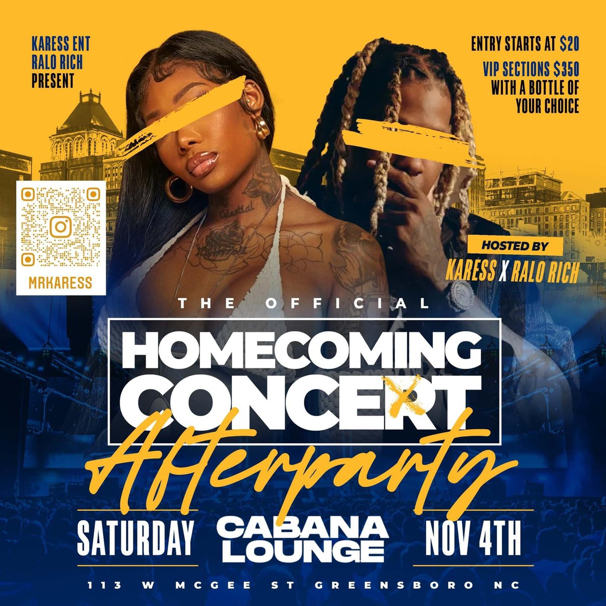 MrKaress's tweet photo. @ShellNation THE REAL HOMECOMING CONCERT AFTERPARTY 🔥🔥🔥🔥🔥🔥

Nov 4th • GHOE SATURDAY NIGHT • #KaressEnt present !!! THE OFFICIAL CONCERT AFTERPARTY @

 #CabanaLounge  📍113 W McGee St Greensboro Nc !!!!
Rsvp here -> https://t.co/FhjNcJikDg🔥 

Call / Text 3368042882 For VIP SECTIONS https://t.co/OJ179ZWFCB