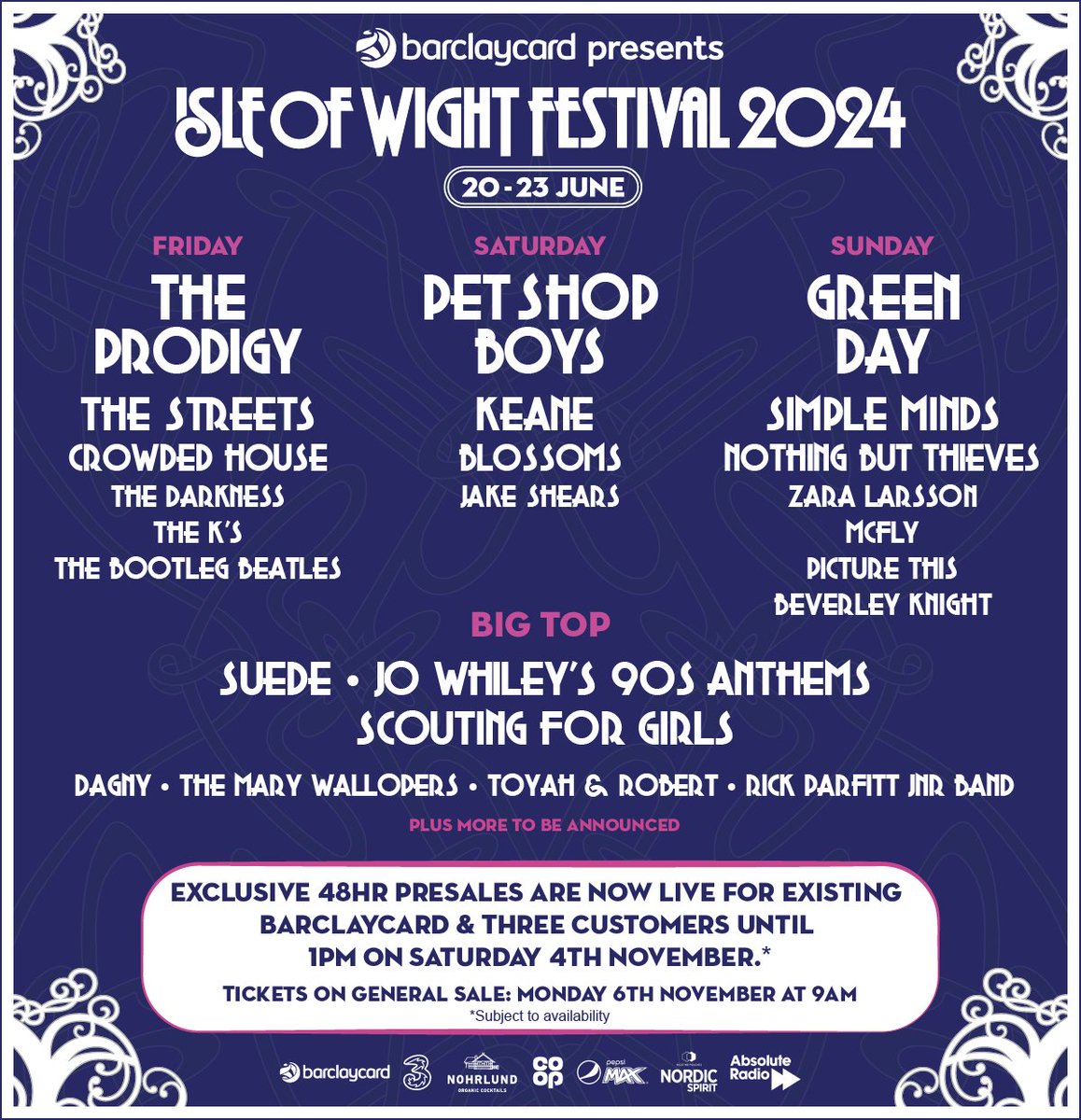 We’ll be playing the Main Stage at @IsleOfWightFest on Saturday 22nd June 2024! Tickets go on general sale at 9am on Monday from: isleofwightfestival.com/info/tickets #IOW2024 BarclaycardxIOW