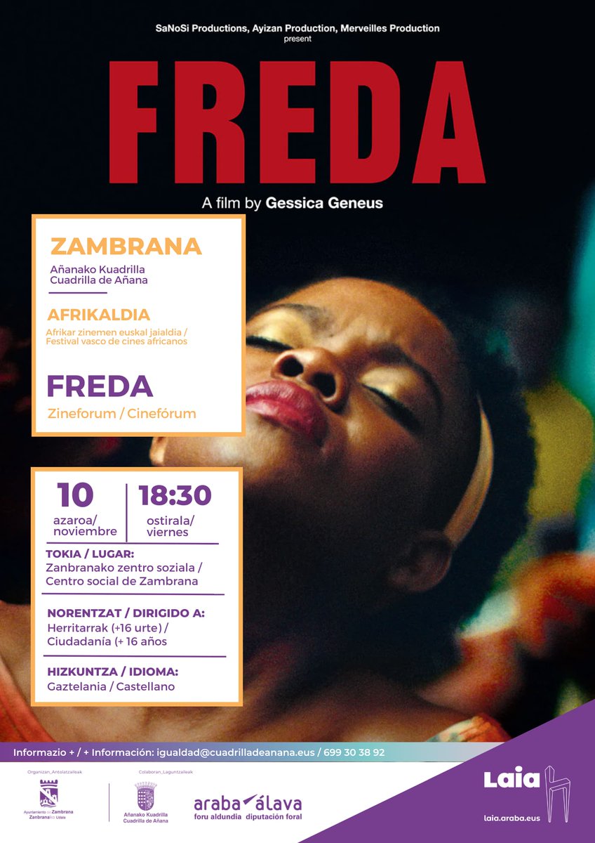 Laia Araba (@laiaaraba) on Twitter photo #laiazambrana
🌍🎬AFRIKALDIA, 2023ko Afrikar Zinemen Euskal Jaialdia | AFRIKALDIA, Festival vasco de cines africanos 2023
FREDA
📆 Azaroak 10 de noviembre
📍Zentro soziala / Centro social
laia.araba.eus/es/-/zambrana-…
<a href="/Joabilar/">Joana Del Hoyo</a> <a href="/Araba/">Arabako Foru Aldundia | Diputación Foral de Álava</a> <a href="/AnanakoKuadrila/">Cuadrilla de Añana</a> #laiazambrana
🌍🎬AFRIKALDIA, 2023ko Afrikar Zinemen Euskal Jaialdia | AFRIKALDIA, Festival vasco de cines africanos 2023
FREDA
📆 Azaroak 10 de noviembre
📍Zentro soziala / Centro social
laia.araba.eus/es/-/zambrana-…
<a href="/Joabilar/">Joana Del Hoyo</a> <a href="/Araba/">Arabako Foru Aldundia | Diputación Foral de Álava</a> <a href="/AnanakoKuadrila/">Cuadrilla de Añana</a>