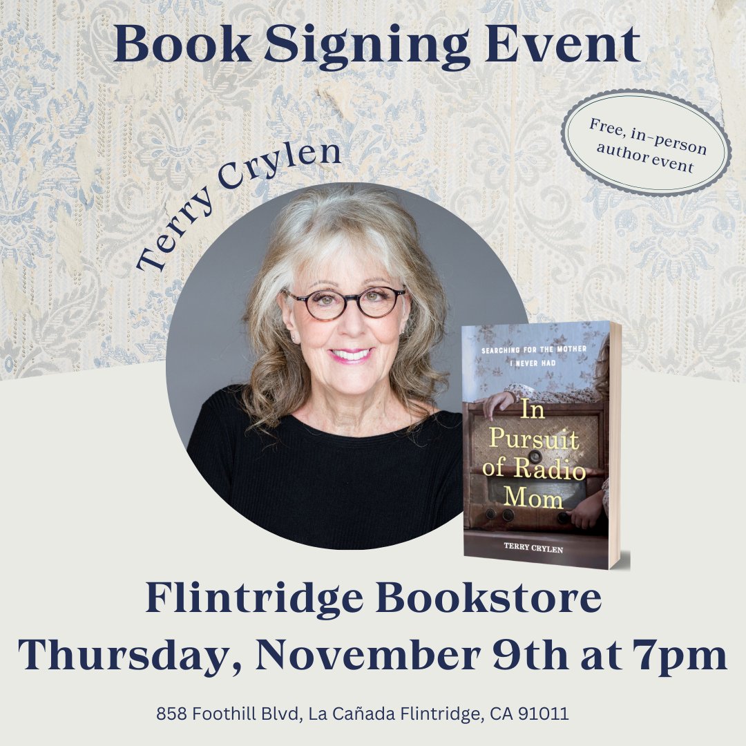 LA friends! In ONE WEEK I will be discussing and signing In Pursuit of Radio Mom at Flintridge Bookstore. Come join me! 

Here are the details:

Thursday, November 9th at 7pm PT
 858 Foothill Blvd, La Cañada Flintridge, CA 91011
Free, in-person event

<a href="/flintridgebooks/">Flintridge Bookstore</a>