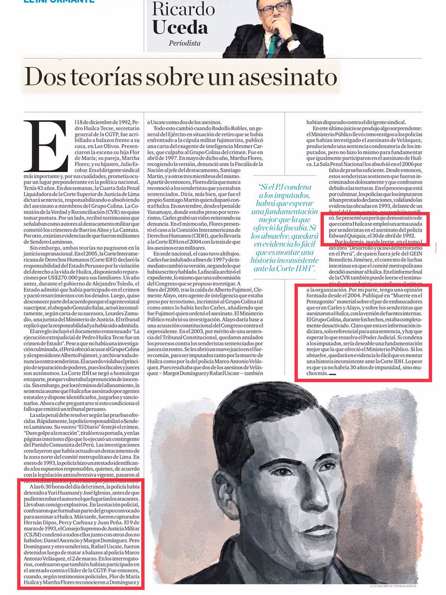 A Pedro Huillca lo asesinó Sendero Luminoso, no existe ninguna duda. El periodista Ricardo Uceda lo ha reiterado (15/10/23). El arma usada en el crimen fue también utilizada en otro atentado de SL; varios terroristas capturados por Dircote confesaron, etc. ¡Devuelve Indira!