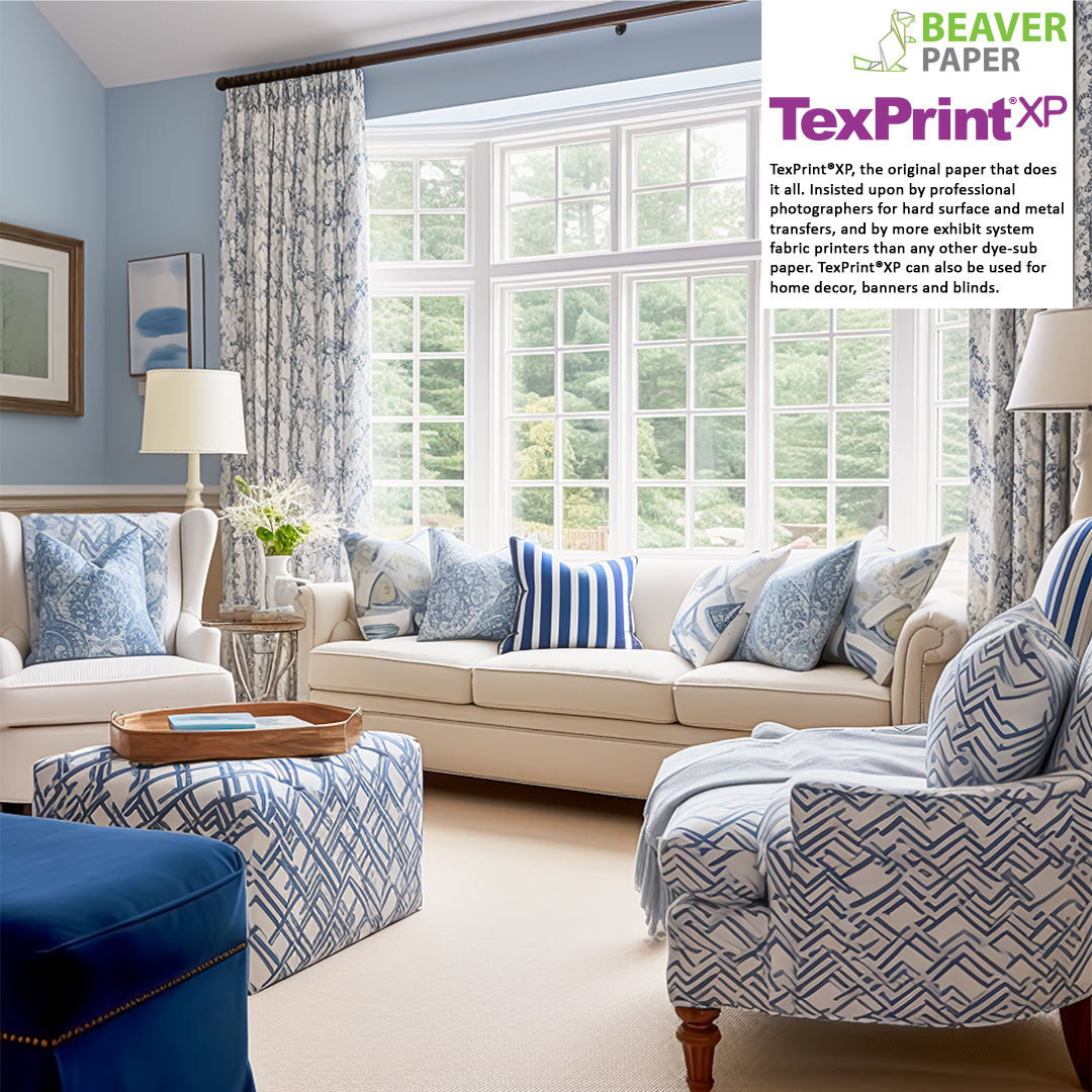Looking for vibrant colors, precision detailing, and durability in your home decor #designs? Look no further! Beaver Paper's TexPrint® XP is your answer.

✅ Vivid Colors
✅ Sharp Detailing
✅ Fast &amp; Efficient

#BeaverPaper #DyeSublimation #TextilePrinting #TexPrintXP  #HomeDecor
