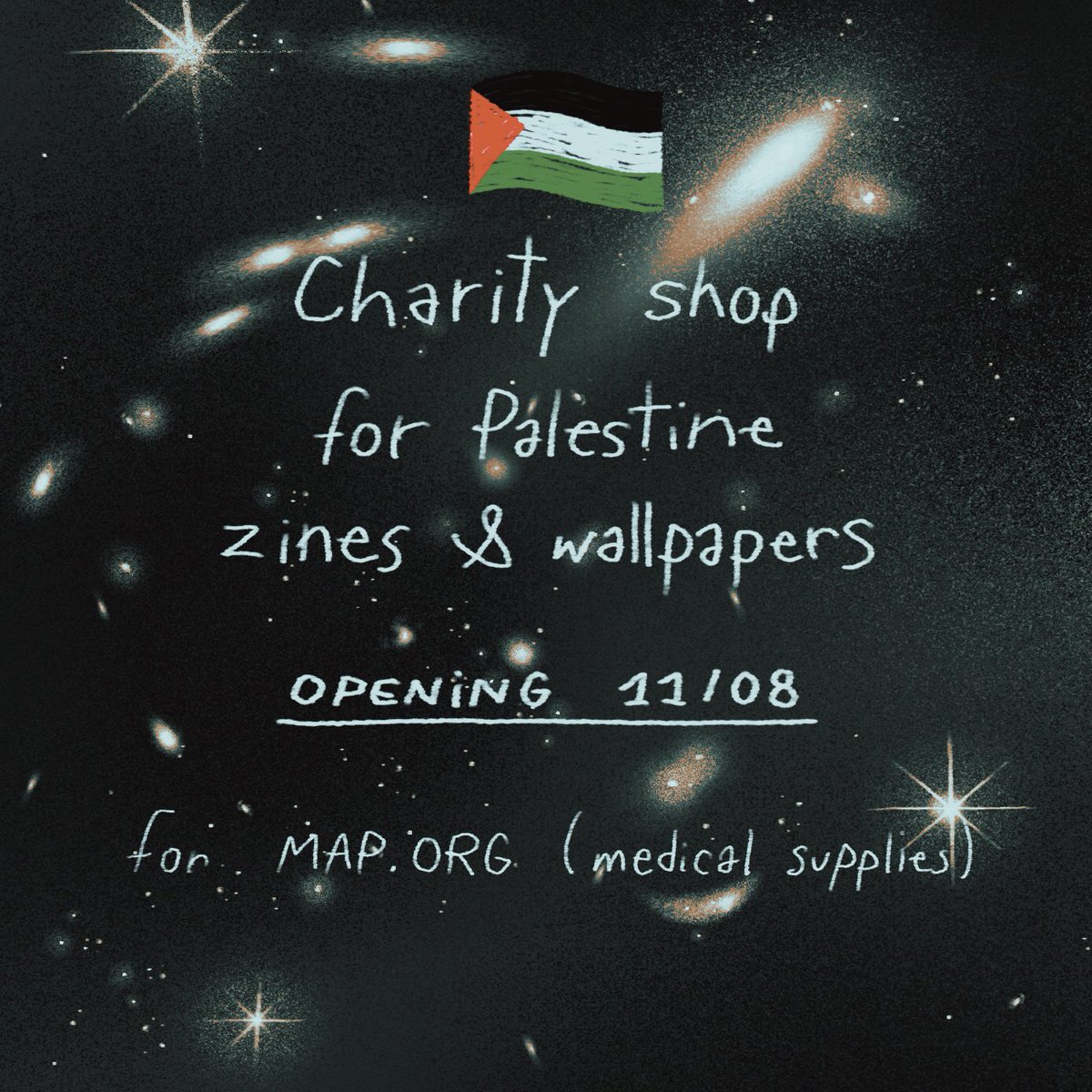 Opening a charity shop the 8th to rise some funds for MAP, to help with medical supplies for civilians. Will be available all zines PDF, including Sun and Moon, as well as wallpapers. Thank you for your help