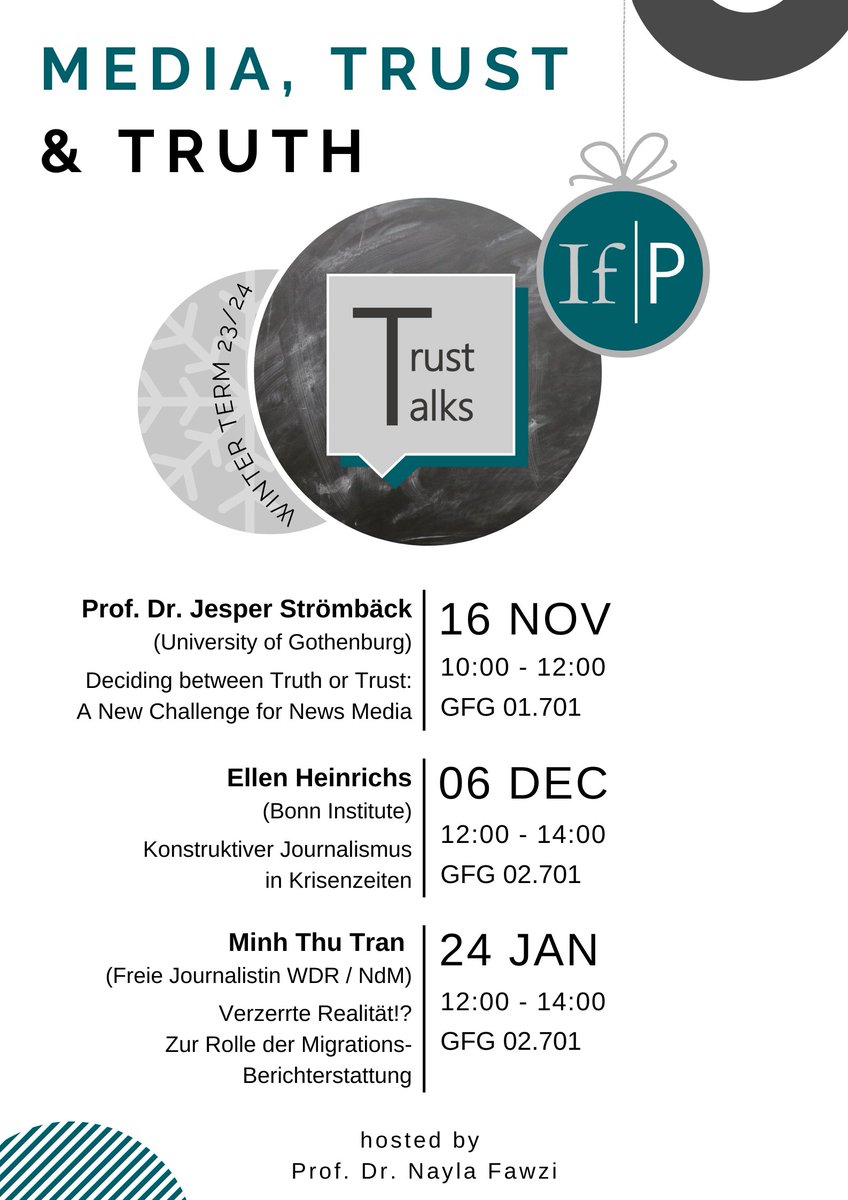 Institut für Publizistik (@ifp_mainz) on Twitter photo 📢SAVE THE DATE für die 2. Runde #TrustTalks - dieses WS mit dem Fokus „Media, Trust & Truth“. Organisiert wird das internationale Format von <a href="/NaylaFawzi/">Nayla Fawzi</a>, <a href="/KeilmannJuliane/">Juliane Keilmann</a> & <a href="/AlinaJakob_/">Alina Jakob</a> Wir freuen uns auf spannende Gäste aus Wissenschaft & Journalismus!➡️ifp.uni-mainz.de/2023/11/02/die… 📢SAVE THE DATE für die 2. Runde #TrustTalks - dieses WS mit dem Fokus „Media, Trust & Truth“. Organisiert wird das internationale Format von <a href="/NaylaFawzi/">Nayla Fawzi</a>, <a href="/KeilmannJuliane/">Juliane Keilmann</a> & <a href="/AlinaJakob_/">Alina Jakob</a> Wir freuen uns auf spannende Gäste aus Wissenschaft & Journalismus!➡️ifp.uni-mainz.de/2023/11/02/die…