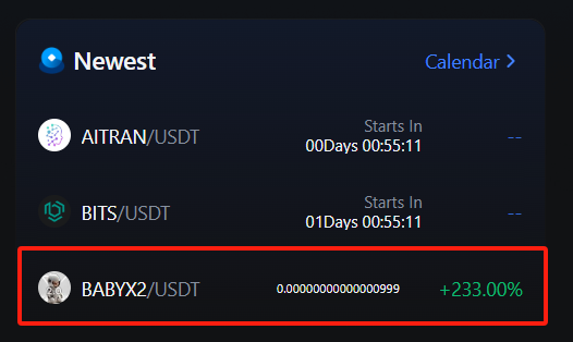 eliz883607's tweet photo. $BABYX2
#1 on Newest Zone on @MEXC_Official + 233.00%
🚀🚀🚀🚀🚀
https://t.co/ZpsvdOGnMo
GOGOGOGO🚀🚀🚀🚀🚀

#BABYX #BABYX2 #ELONMUSK #PEPE #DOGE #SHIB #tothemoon #MEME #MEXC