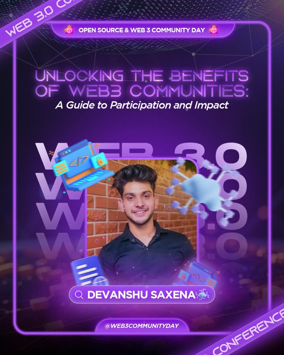 Web3communitday's tweet photo. Introducing Devanshu Saxena at Open Source and Web 3 Community Day.
With a wealth of knowledge and experience in public speaking, Devanshu possesses the unique ability to inspire and engage. https://t.co/1D55j4Rmvs