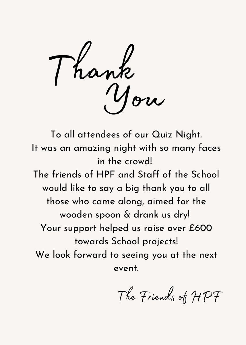 A BIG thank you to everyone who supported our quiz night!