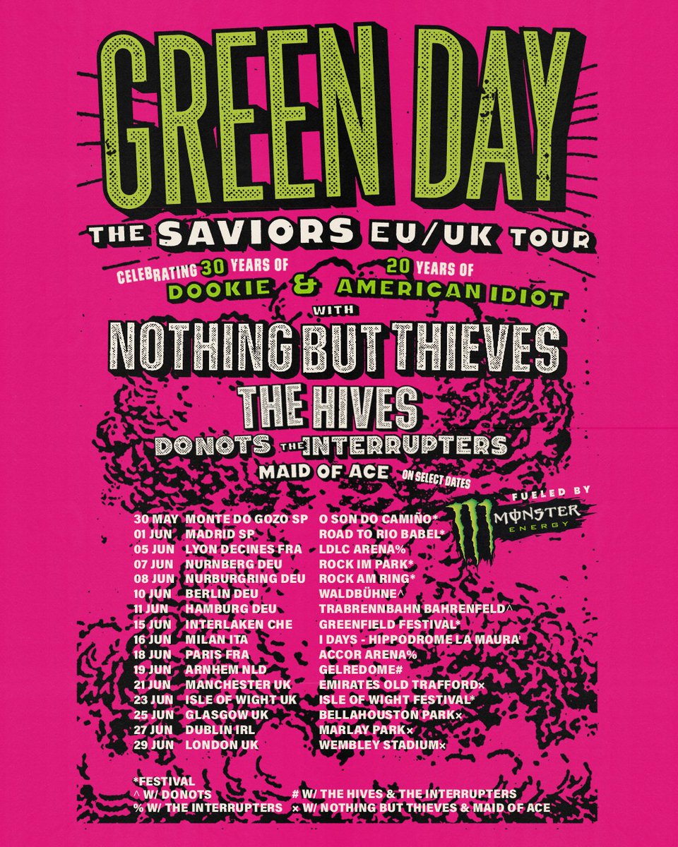 GreenDay's tweet photo. @NBThieves @TheHives @donotsofficial @Interruptweets @MaidOfAce Oh! We’re also headlining a buuuunch of festivals in Europe this summer too🤘https://t.co/e1YhBPEsQ6 https://t.co/kexuVenoyE