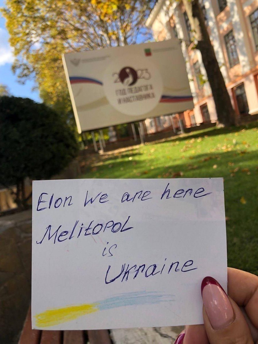 Recently <a href="/elonmusk/">Elon Musk</a> stated there were no Ukrainian protests in the occupied territories. Our activists are everywhere on the ground - here in Melitopol, Yalta, Mekeevka, Luhansk. We protest! We resist! Join us! #ElonWeAreHere