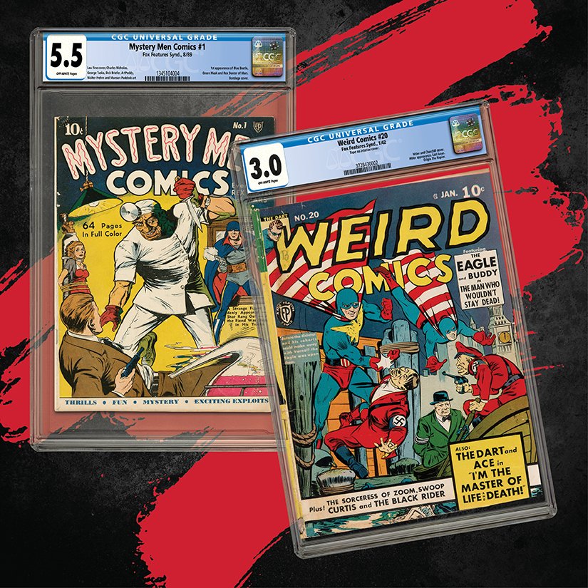 CGCComics's tweet photo. Two #FoxSyndicate grails showed that #CGC-certified books from the #GoldenAge are attracting big dollars in the current market. These books were sold as part of the Fox Comics Showcase Auction, presented by #HeritageAuctions last month. Details https://t.co/vjlYFY8NDh ๐ฅ https://t.co/12yZ12ef2p