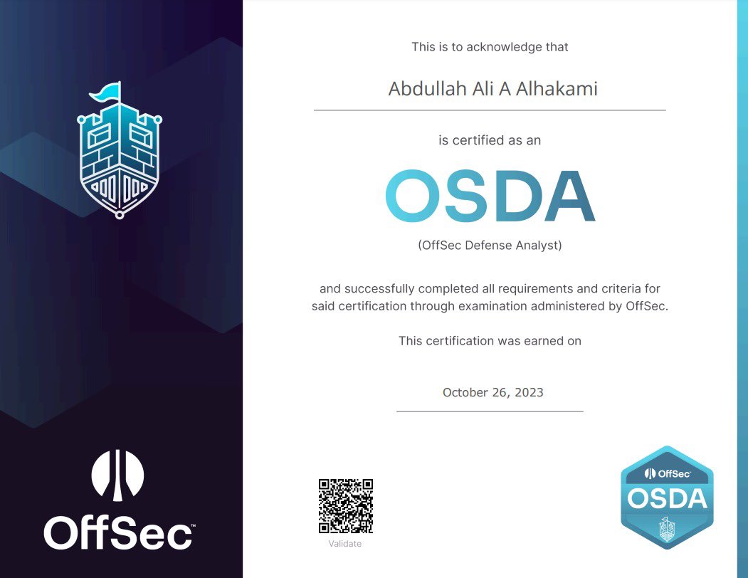 Alhakami1_'s tweet image. الحمدلله وبفضل الله عز وجل ومنته وكرمه,

حصلت على شهادة #OSDA المقدمة من @offsectraining , اقل ما يمكنني قوله عن الاختبار والكورس .. ممتع ممتع ممتع !

كل الشكر والتقدير لاصدقائي الي شاركوني الرحلة المثمرة في @TuwaiqAcademy، والاساتذة المتميزين جداً عبدالله الشهراني، محمد العوفي.