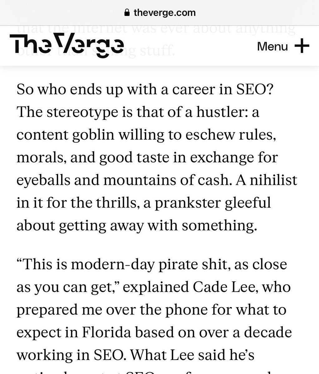 “I do SEO”

Oh so you’re an amoral nihilistic prankster content goblin slash pirate? Lol