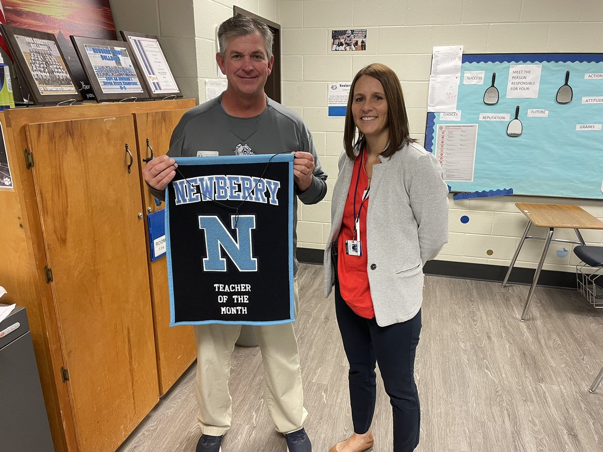 Newberry_HS's tweet photo. Congratulations to our October Teacher of the Month, Mr. Brian Redd! 

Congratulations to our Support Staff Employee of the Month, Nurse Khristian Free! 
💙🤍#IamNHS https://t.co/FwKKlu8dhF