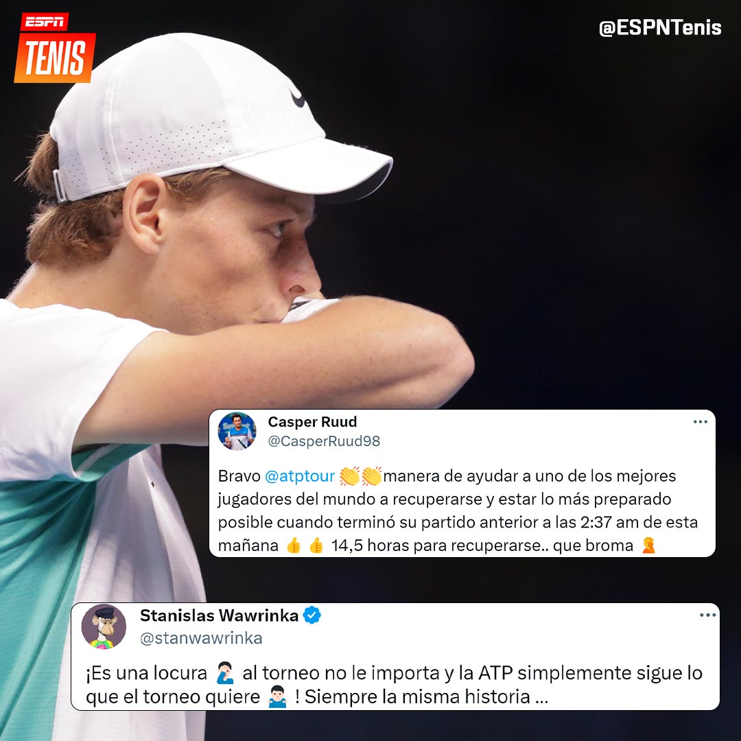 ESPNtenis's tweet photo. 😳 Las críticas de Ruud y Wawrinka a la ATP y al Masters 1000 de #Paris por la programación del partido de Sinner, que derivó en la baja del italiano. https://t.co/rEpoIYfnpd
