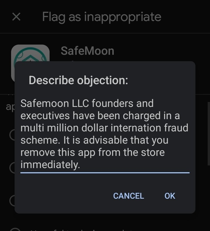 0xd51's tweet photo. It's time to do your part #SAFEMOONARMY
.@GooglePlay @Apple
#REPORTASCAM https://t.co/C2LiREEMri