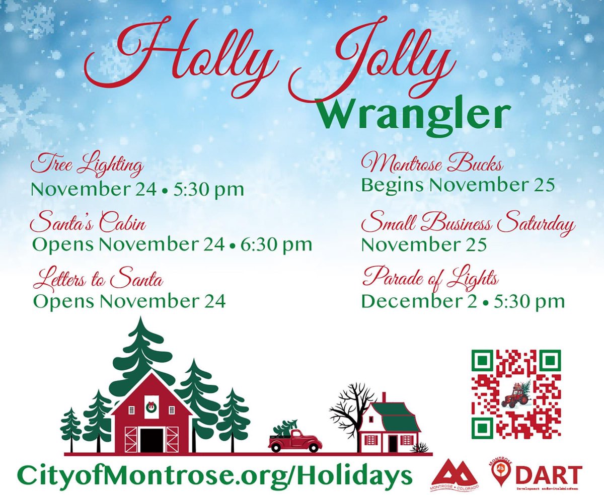 🔔🎄Get ready - the holidays are coming! With them comes all of the wonderful activities you’ve come to know and love. 💚 ❤️ 💚

Check out this year’s full line up of events! cityofmontrose.org/holidays