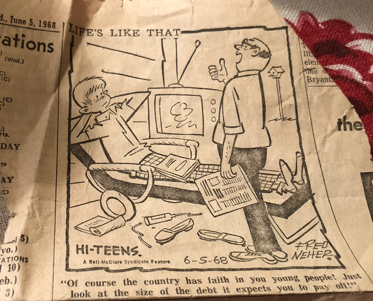 Never know what you’ll find cleaning out the garage…..Comic strip from 1968 when the debt was $348 billion. $32 trillion later….