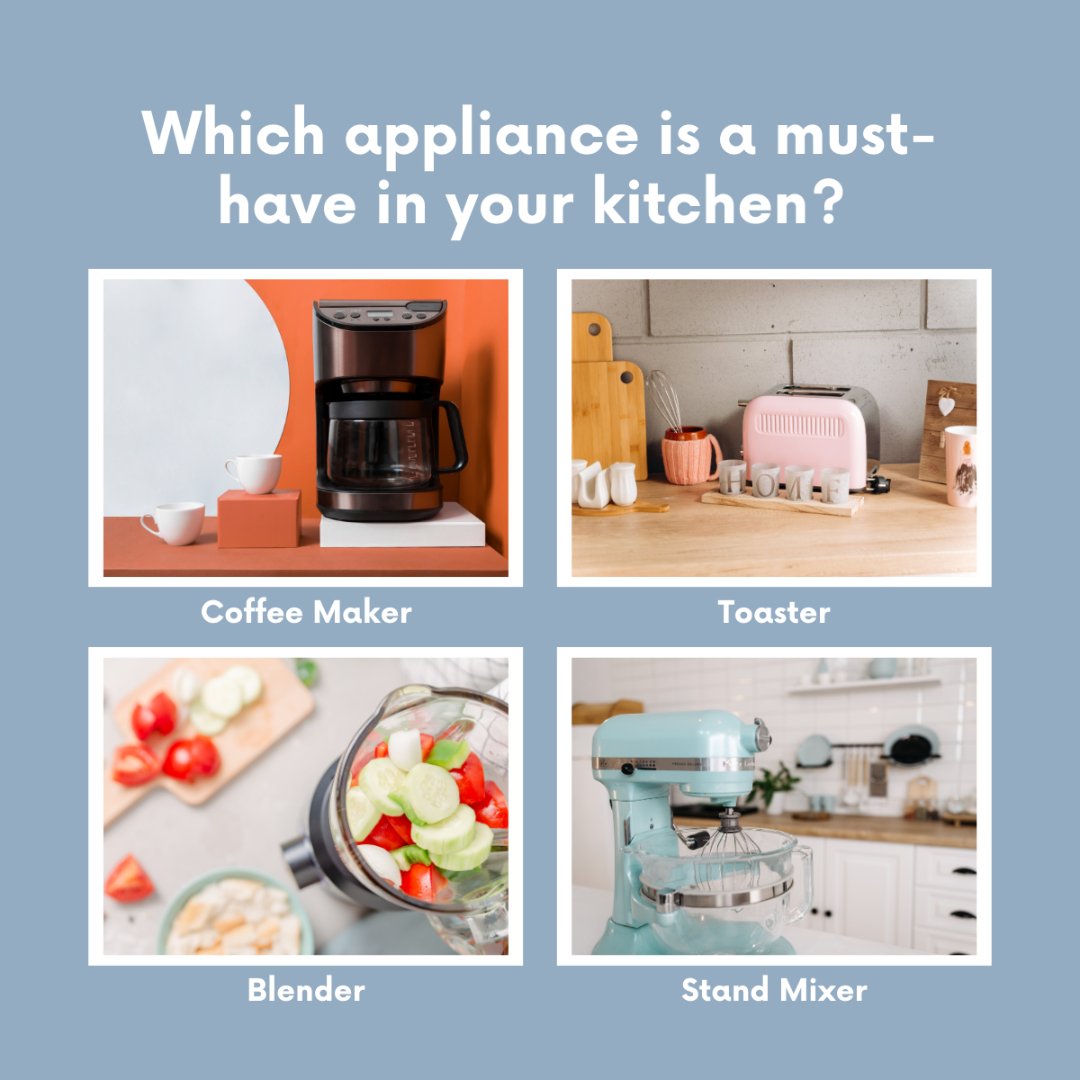 Which of these kitchen appliances is a must-have in your home? 

#kitchenessentials #homecooking #appliancedebate #kitchentalk #kitchenappliances #kitchengadgets