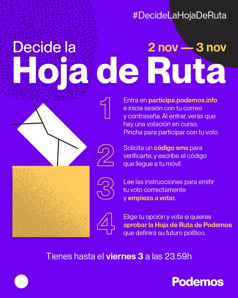 ¿Aún no has votado?  

No te quedes sin hacerlo y #DecideLaHojaDeRuta 👉  participa.podemos.info