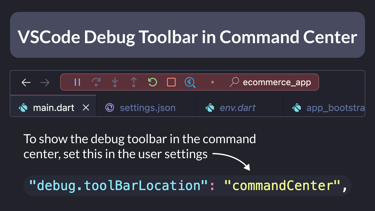 Did you know?

You can now show the Debug Toolbar in the Command Center in VSCode. 🎉

To do this, add the following line to the settings file:

'debug.toolBarLocation': 'commandCenter'

Happy coding! 💻