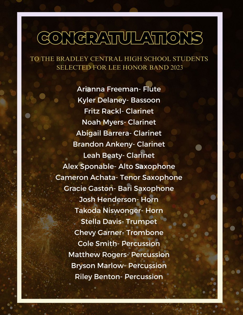 We are so happy to see so many Bradley Students representing in the 2023 Lee Honor Band.