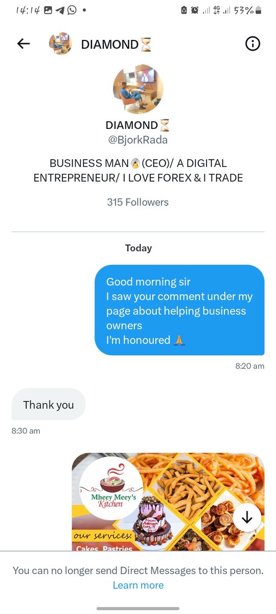 Verratti001's tweet photo. GUYS PLEASE BECAREFUL WITH THIS GUY @BjorkRada 

HE IS A BIG SCAMMER!!!! 
He goes under comment sections to lure people into his DM saying he is supporting business owners with 100k. 

See thread

(Messi Brymo Deborah Morravey EFCC) https://t.co/1O4MW5fgco