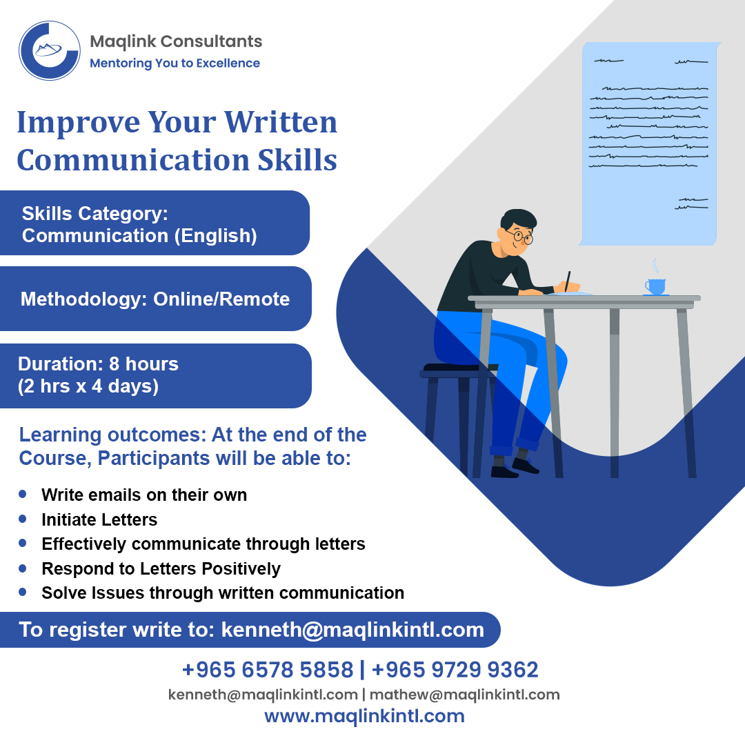MaqlinkC's tweet photo. Improve your written communication (English) skills within 4 days. Email kenneth@maqlinkintl.com to join our 8-hour (2 Hours a day) online/remote course now.
#Maqlink #training #MIMC #WrittenCommunication #letters #emails #remotecourse #Onlinecourse #Conversations https://t.co/uTsmLXVgIH