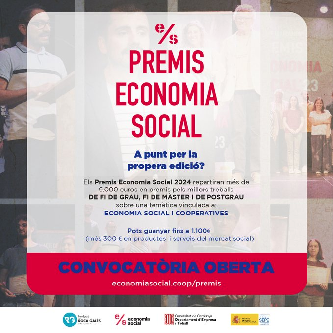 🎖️ Convocatòria oberta als #PremisEconomiaSocial de @rocagales. 

🗒️ Millors treballs de fi de grau, de màster o de postgrau vinculats a l'#ESS. 

 ➕ 9.000 euros. 
 
💭 Ja has pensat en el teu treball?