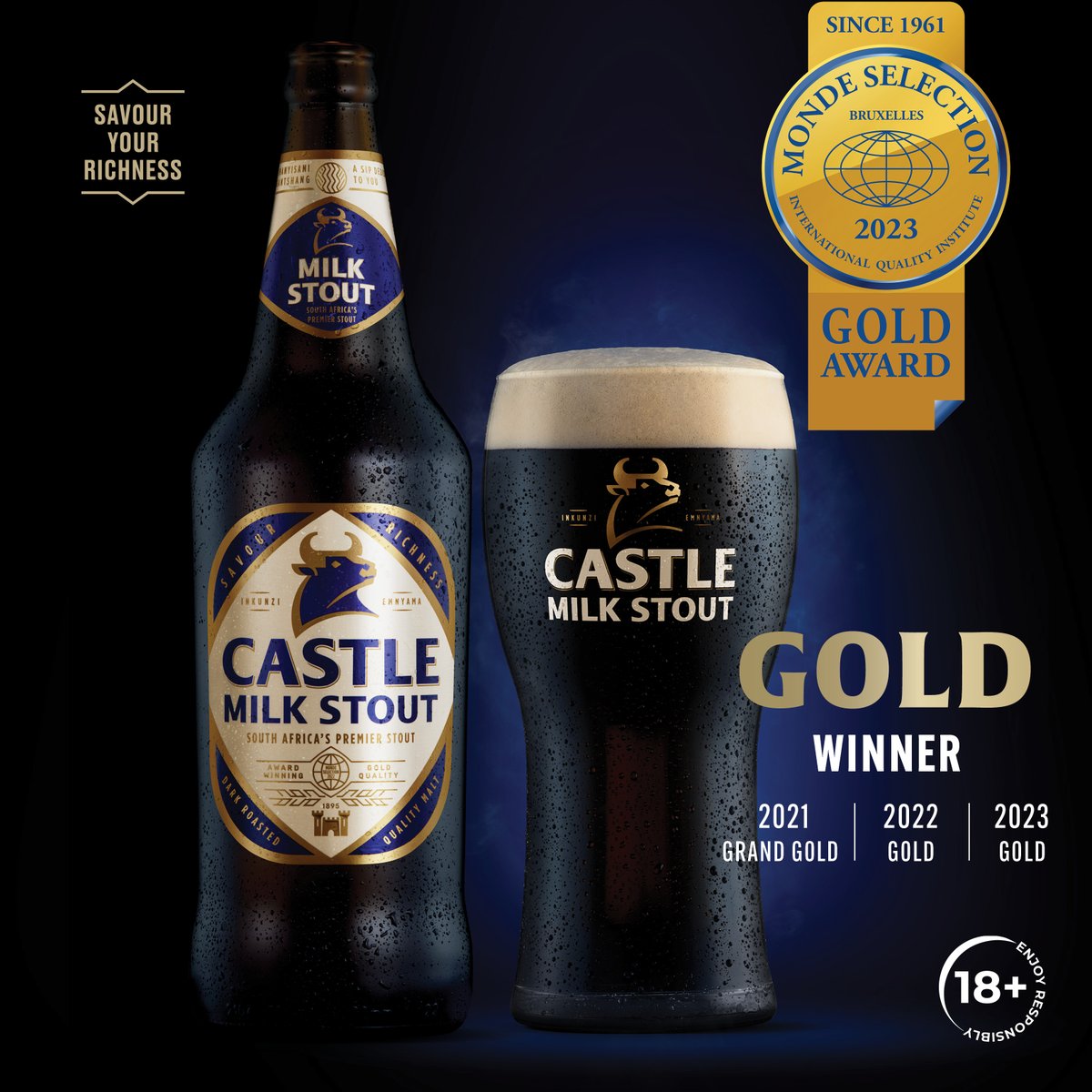 This #InternationalStoutDay we celebrate our third year of being awarded the Gold Monde Selection Award. Savour the richness of our signature, dark velvety stout to commemorate this occasion. 

Reply with what you love about #InkunziEmnyama and we could surprise you in the DM’s
