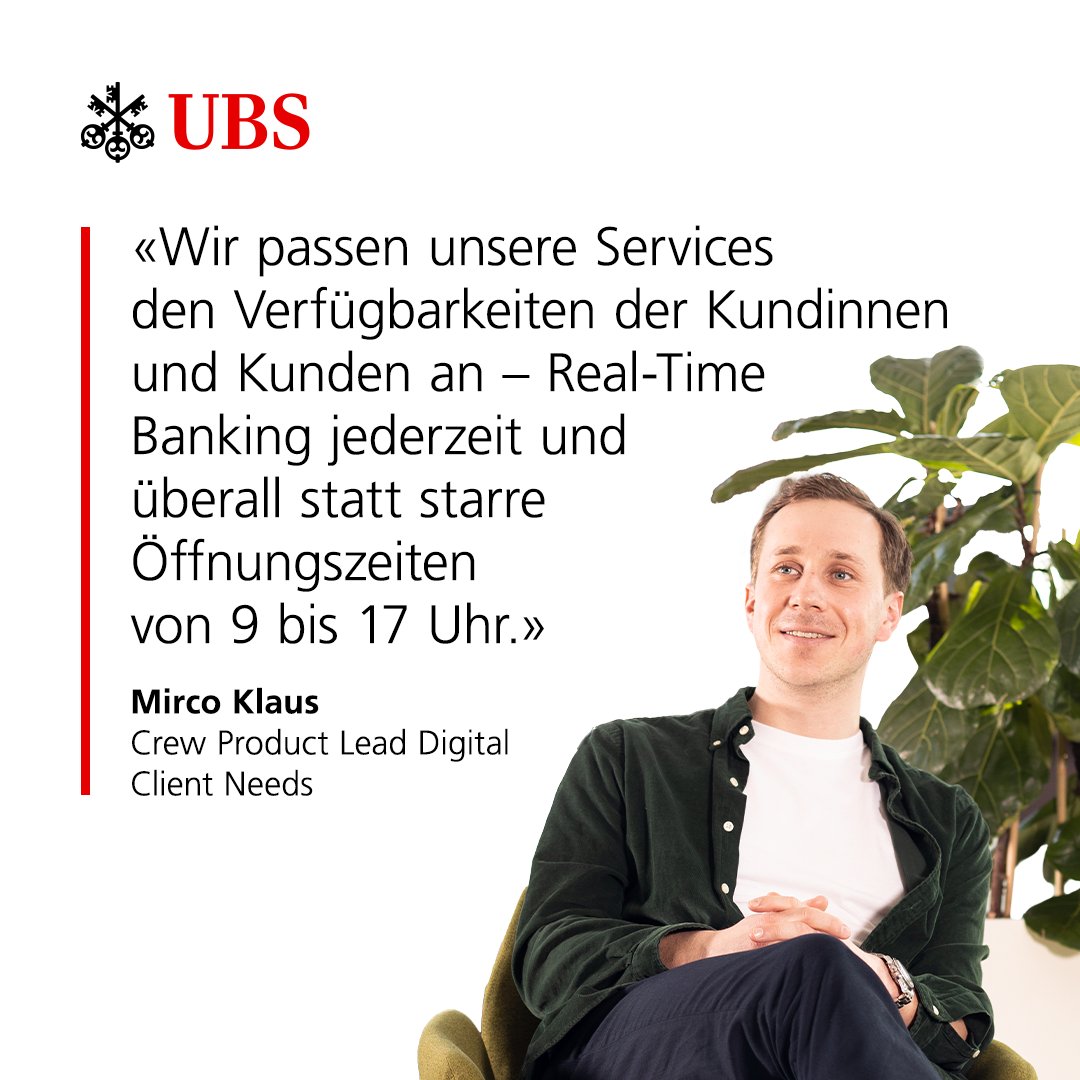 UBSschweiz's tweet image. Wie gestaltet man die Zukunft des Bankings? «Indem wir bei unserer Kundschaft nachfragen», sagt Mirco Klaus, der als Crew Product Lead Digital Client Needs bei UBS die digitalen Erlebnisse und Customer Journeys verantwortet. Vielen Dank für deinen Einsatz, lieber Mirco.
#WeAtUBS