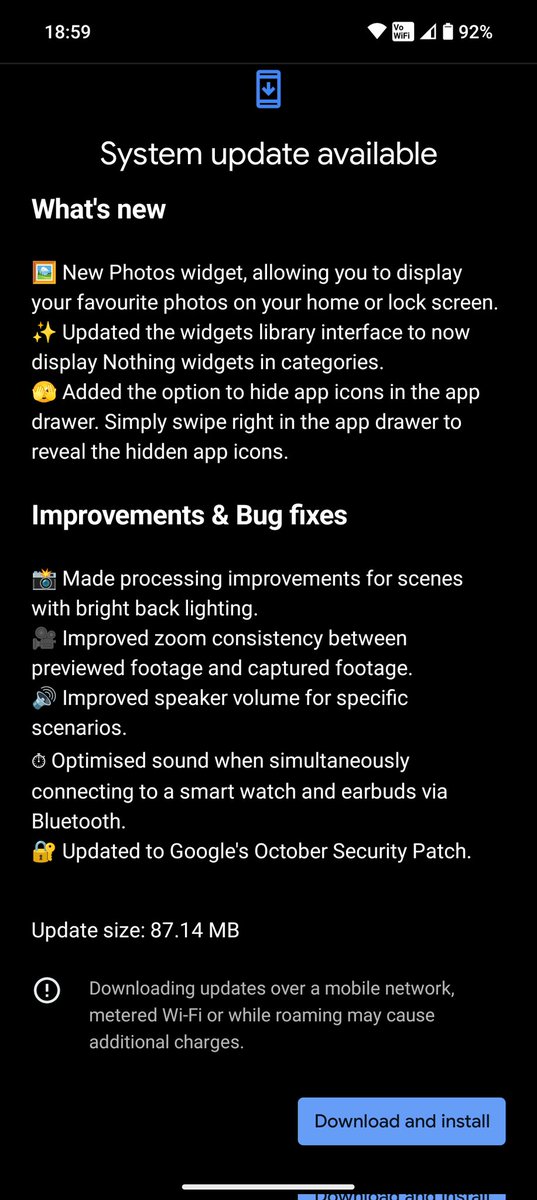 avinashiitd's tweet image. #Nothingphone2 a new update arrived. Brings camera improvement and ability to hide apps
