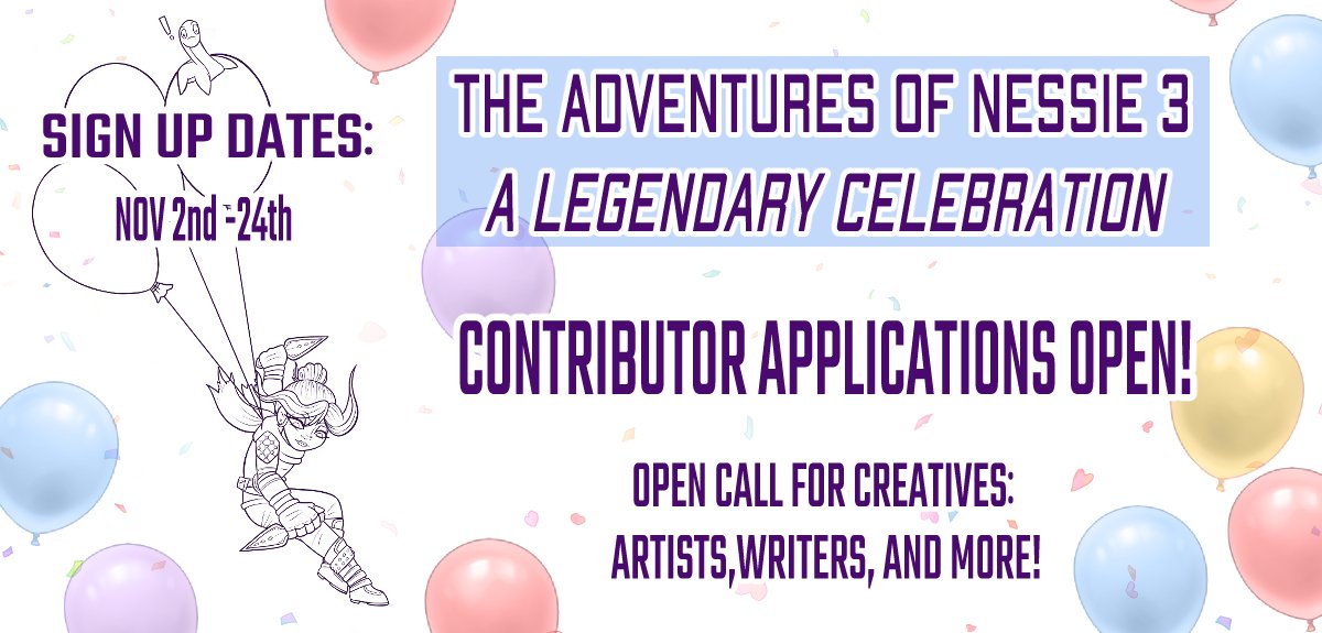 Hey everyone!

We're making another #ApexLegends zine!

🎂The Adventures of Nessie 3: Celebration!🎂
🦕A community contributed coloring book!

We need writers, artists, cosplayers and more!

Want more information? ⬇️Check the replies⬇️
