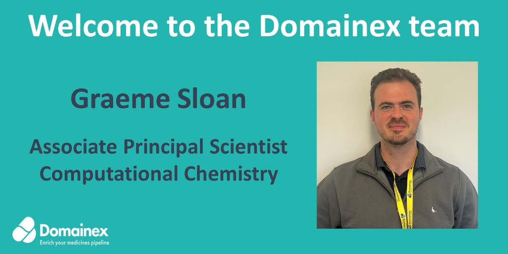 #Domainex welcomes Graeme Sloan to the team as an Associate Principal Scientist in #computationalchemistry. Graeme has experience across the drug development pipeline, combining #virtualscreening, #molecularmodelling and #cheminformatics with training in #medicinalchemistry.