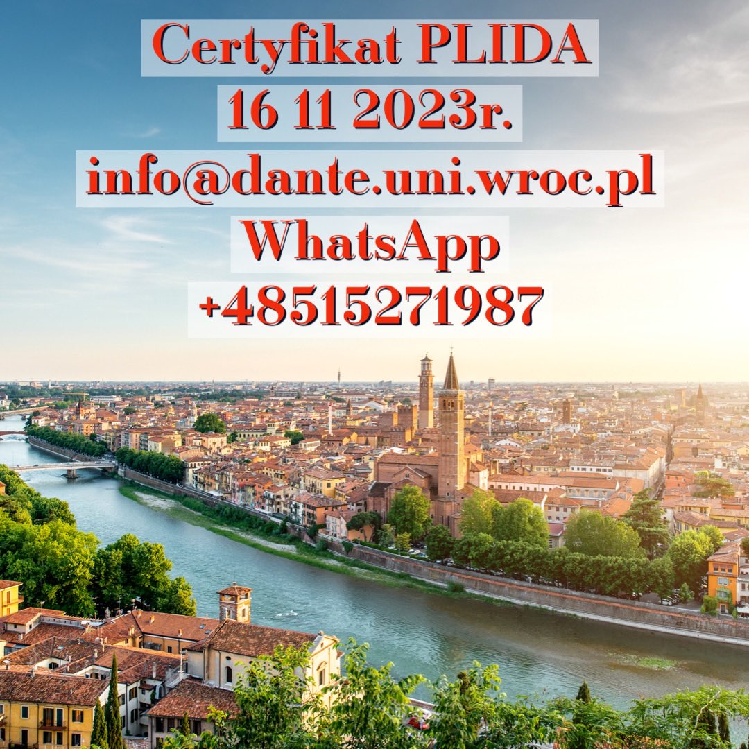 DanteWroclaw's tweet photo. PLIDA to certyfikat potwierdzający znajomość języka włoskiego. Uznawany przez Ministerstwo Edukacji Narodowej i Ministerstwo Spraw Zagranicznych. Certyfikat umożliwia podjęcie pracy w instytucjach publicznych https://t.co/R6wKatEOo4